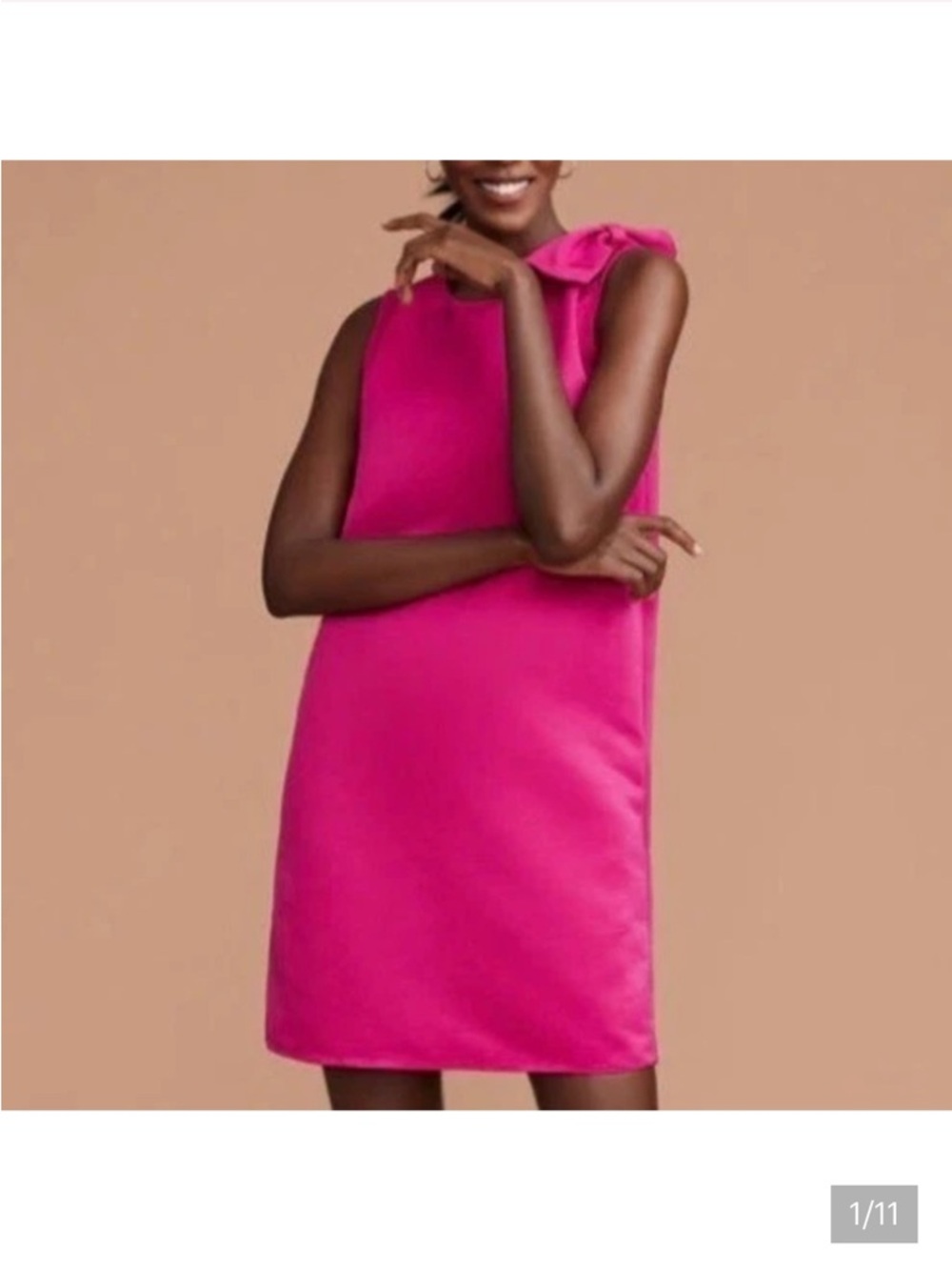 Ann Taylor Sleeveless Shift Dress with Shoulder Bow in Fuchsia